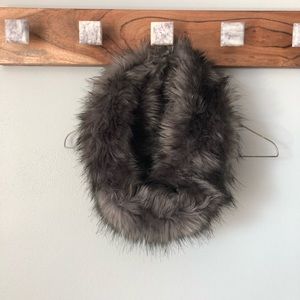 Gray cowl faux fur scarf
